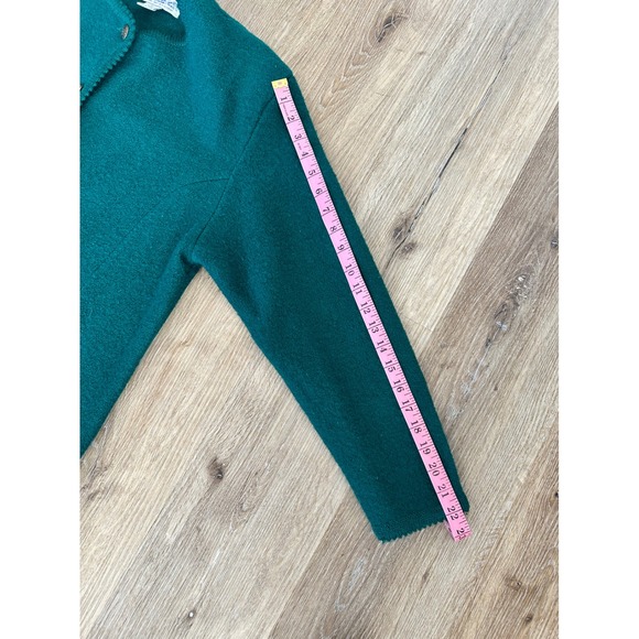Vintage Tally Ho Boiled Wool Cardigan Sweater Emerald Green Silver Button Large - Picture 4 of 8